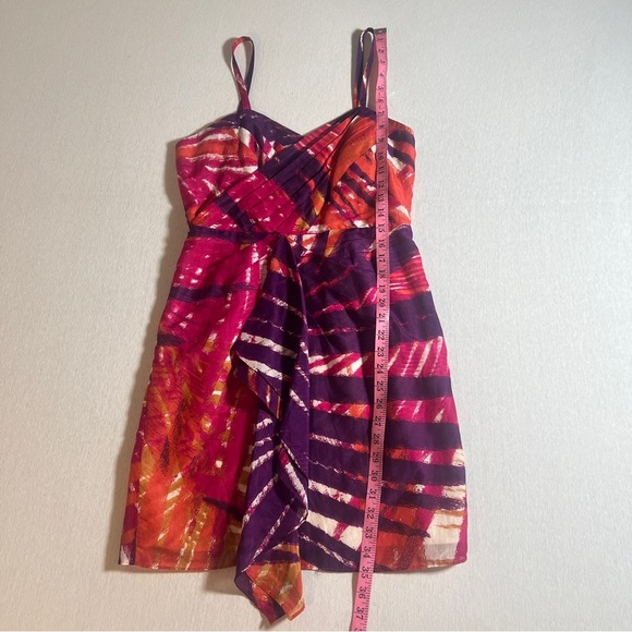 Y2K Banana Republic Silk Blend Summer Dress in Pink + Purple Palm Print, Size 6 - Picture 3 of 8